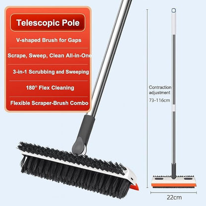 3 in 1 Bathroom Cleaning Brush with Wiper - Long Handle 180° Rotate Toilet Brush, Tiles Cleaning, Floor Scrub for Kitchen and Bathroom Accessories